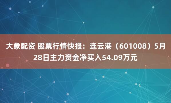 大象配资 股票行情快报：连云港（601008）5月28日主力资金净买入54.09万元